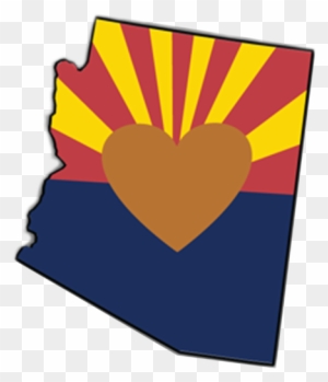 Arizona state outline featuring its flag design with a heart symbol in the center.