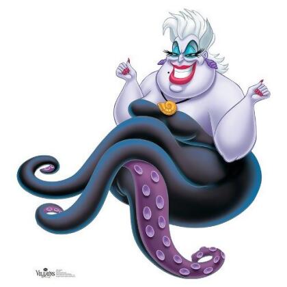 Ursula, the sea witch from Disney’s The Little Mermaid, with purple tentacles and a sinister grin.