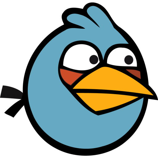 Blue Angry Bird character with large white eyes, orange beak, and surprised expression.