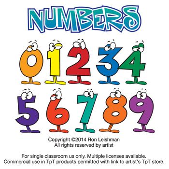 Colorful cartoon numbers 0-9 with eyes, arms, and legs, titled "NUMBERS" in playful font.