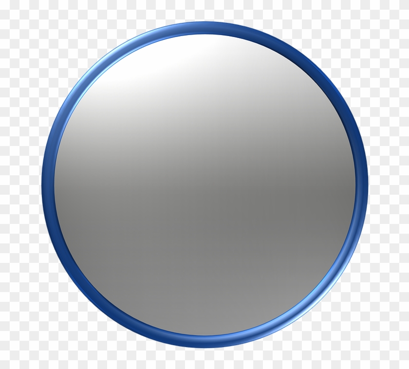 Round wall mirror with glossy blue metallic frame on transparent background