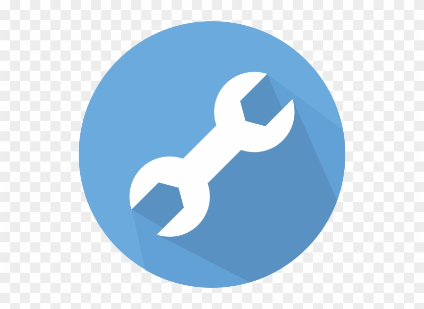 Blue circular icon with a white wrench symbol, representing tools or settings.