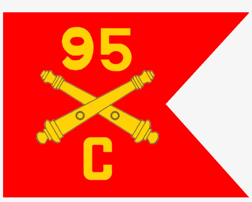 Red military pennant with yellow "95", crossed cannons, and "C" insignia.
