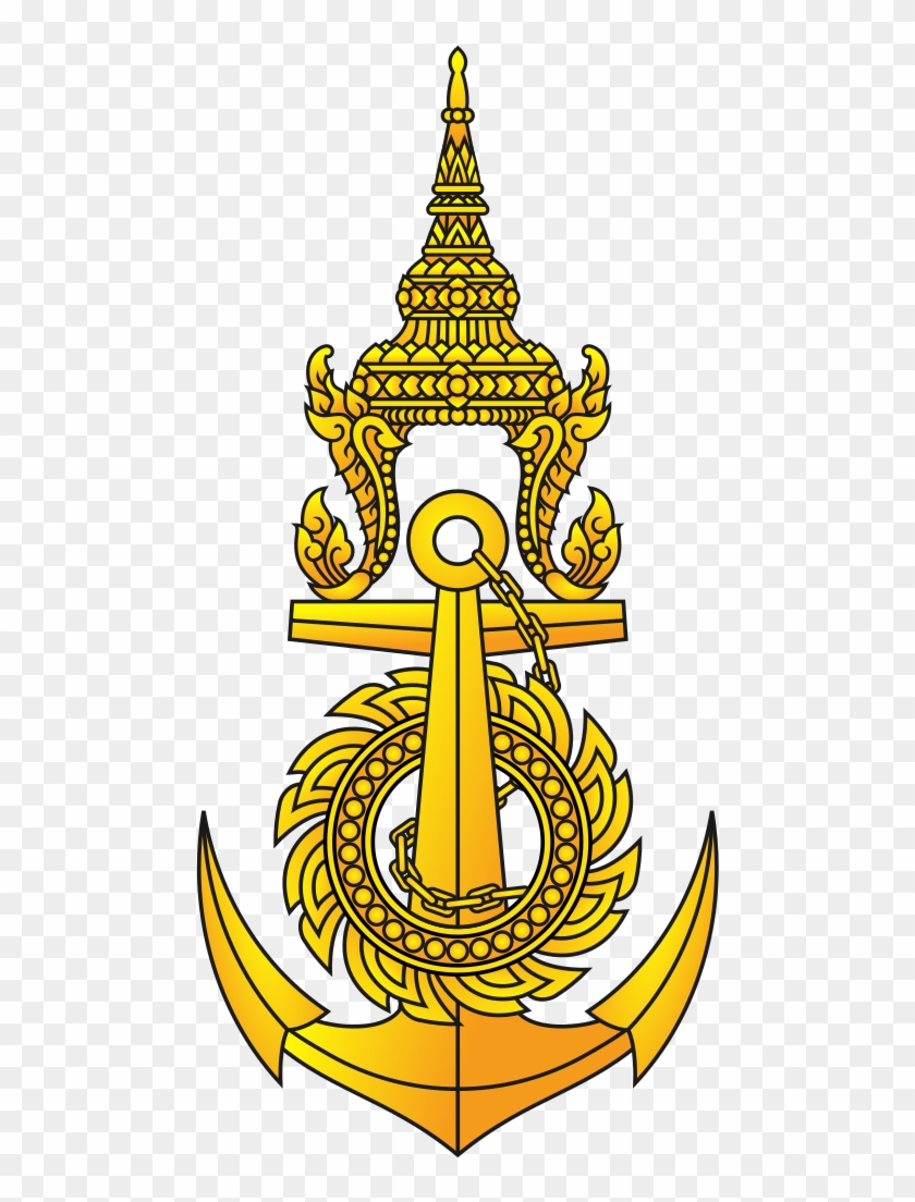 Golden Thai Royal Navy emblem featuring an ornate anchor topped with a traditional spire and flame motifs.