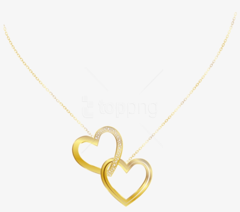 Gold necklace with two interlocking heart pendants, one encrusted with diamonds, on a delicate chain.