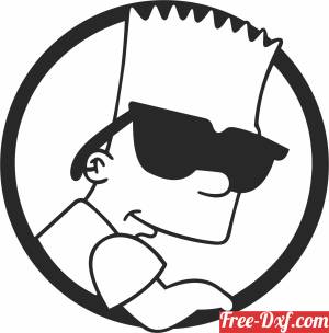 Stylized black-and-white cartoon of Bart Simpson wearing sunglasses inside a circular frame.