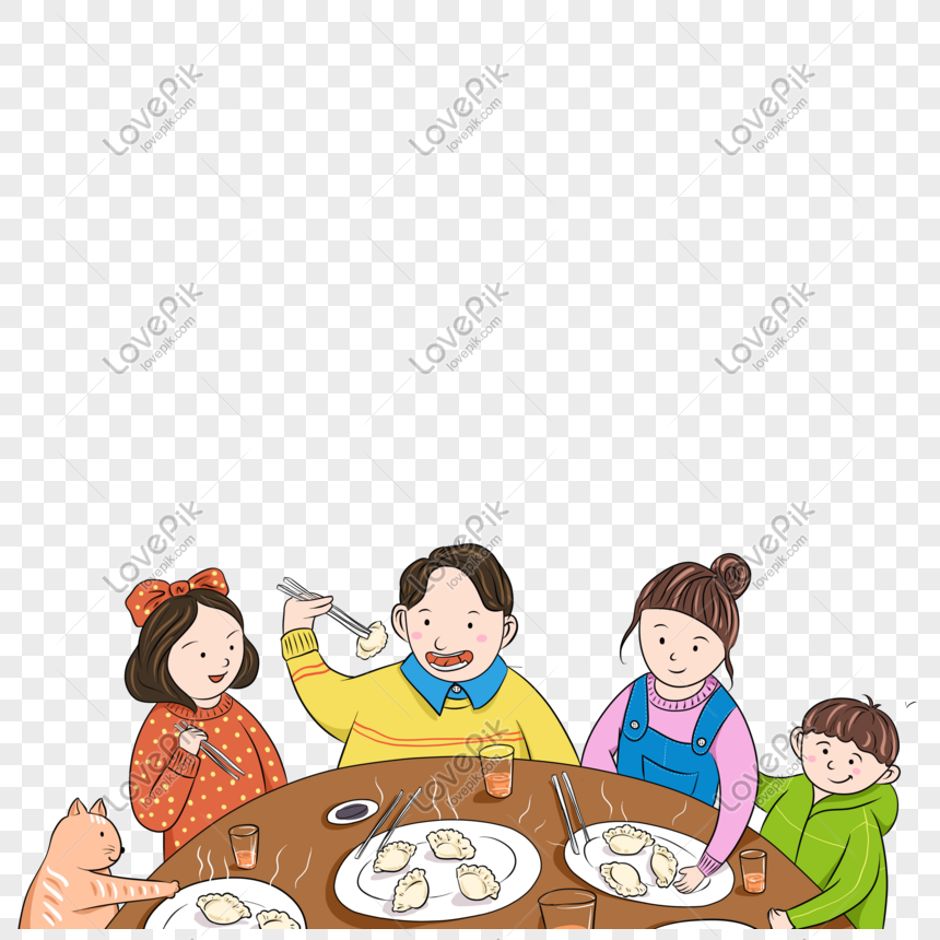 Family Dumpling Dinner Illustration - Warm, Festive Mealtime Scene