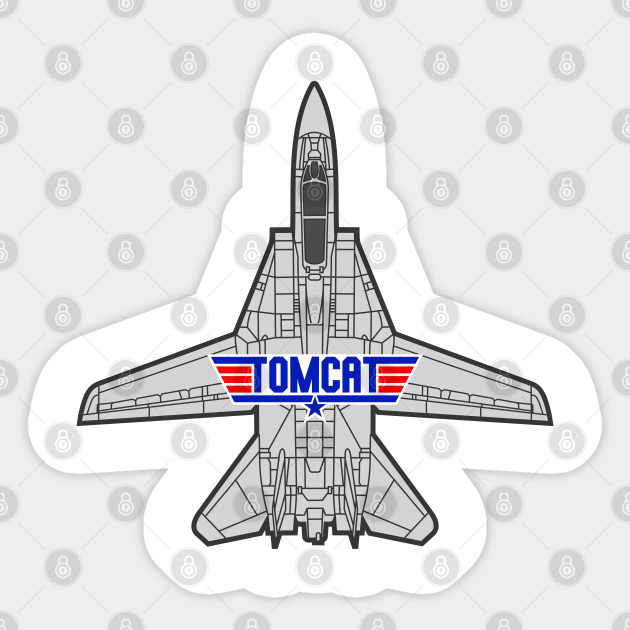 Top-down illustration of a Tomcat fighter jet with "TOMCAT" logo and star emblem on fuselage.