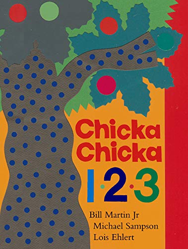 Cover of "Chicka Chicka 123" by Bill Martin Jr., Michael Sampson, and Lois Ehlert, featuring a colorful polka-dotted tree and bold numerals.
