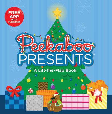 "Peekaboo Presents: A Lift-the-Flap Book" cover featuring a decorated Christmas tree, gifts, and a bear in festive setting.
