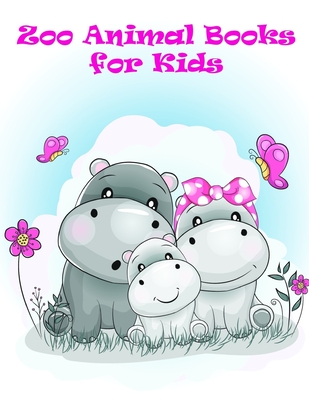 A cartoon family of three hippos-mother, father, and baby-with butterflies and flowers in a cheerful zoo-themed illustration for kids.