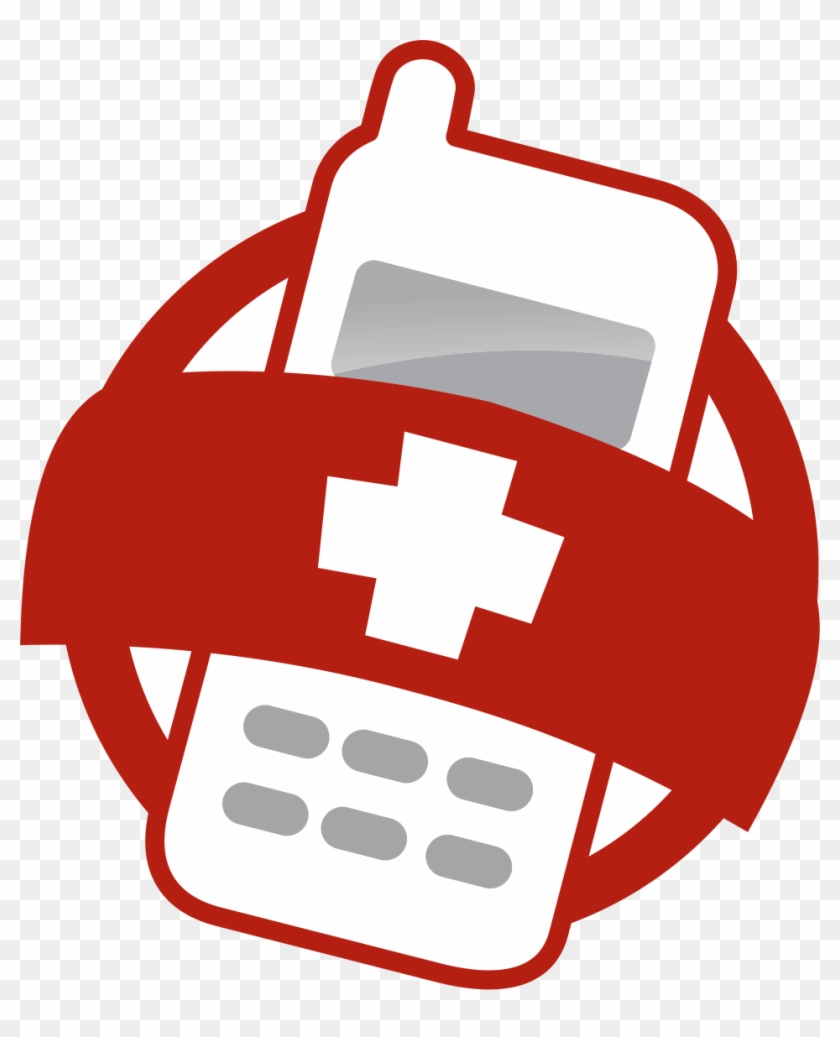 Red emergency medical phone icon with white cross symbol on transparent background