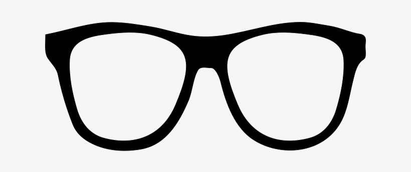 Black-framed eyeglasses icon with rounded lenses and thick temples, minimalist vector style.