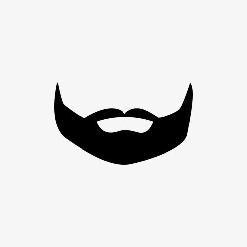 Black silhouette of a full beard with mustache on light background.