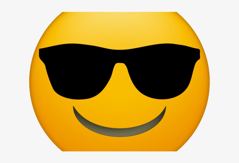Yellow emoji face wearing black sunglasses with a confident smile.