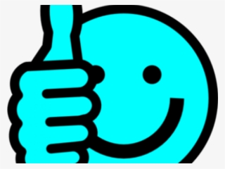Cyan cartoon-style thumbs-up emoji with smiling face, symbolizing approval or positivity.