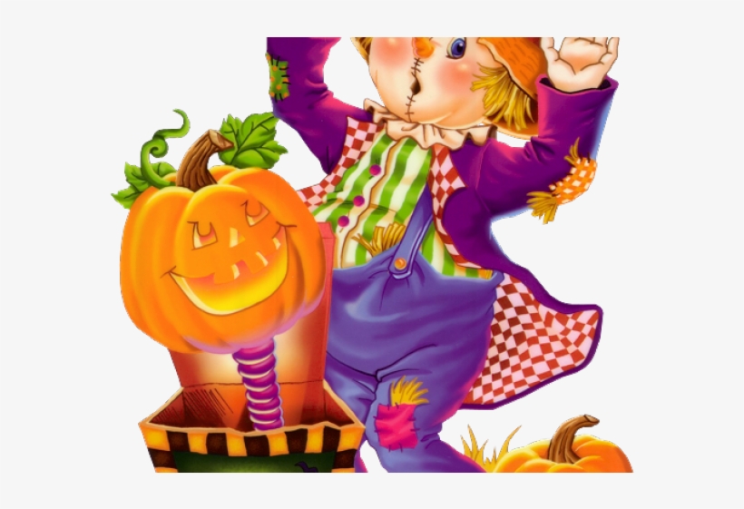 Festive Halloween Scarecrow and Jack-O'-Lantern Clip Art