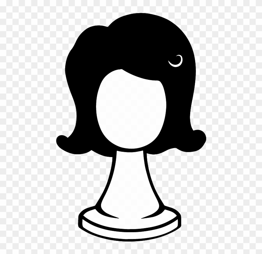 Black silhouette of a female mannequin head with wavy hair and a crescent moon detail, on transparent background.