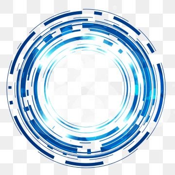 Futuristic blue circular HUD ring with glowing segments and transparent center, evoking tech or sci-fi interface design.