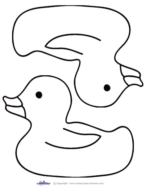 Black-and-white line drawing of two rubber ducks, one larger and one smaller, overlapping in a playful arrangement.