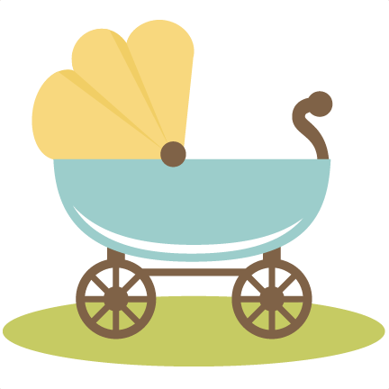 Vintage-style baby carriage with light blue body, yellow canopy, and brown wooden wheels on green grass.