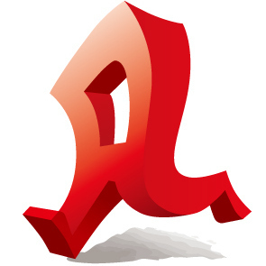 Red 3D stylized letter 'A' logo with dynamic italic form and soft shadow on white background.