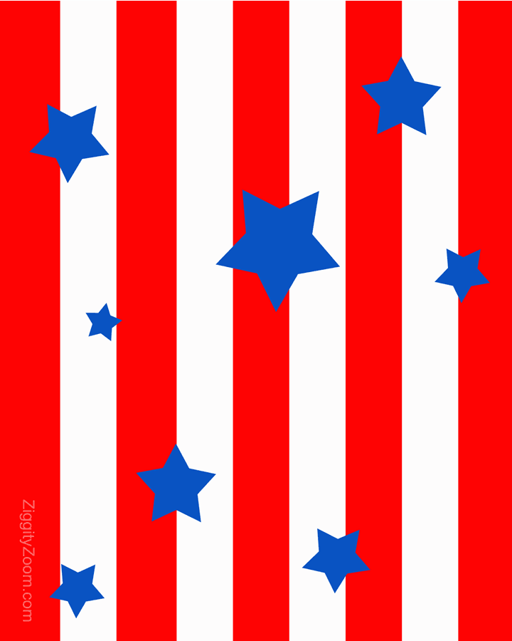 Red and white vertical stripes with scattered blue stars, patriotic American flag-inspired design.