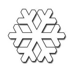 Symmetrical six-pointed snowflake illustration with geometric arms and diamond-shaped centers.