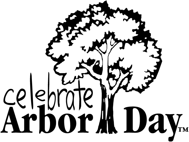 Celebrate Arbor Day logo featuring a stylized black-and-white tree with text integrated into the design.