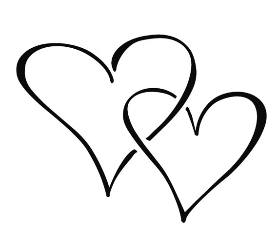 Three overlapping black outline hearts on a white background, symbolizing love and connection.