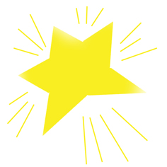 Bright yellow five-pointed star with radiating lines, symbolizing excellence or achievement.