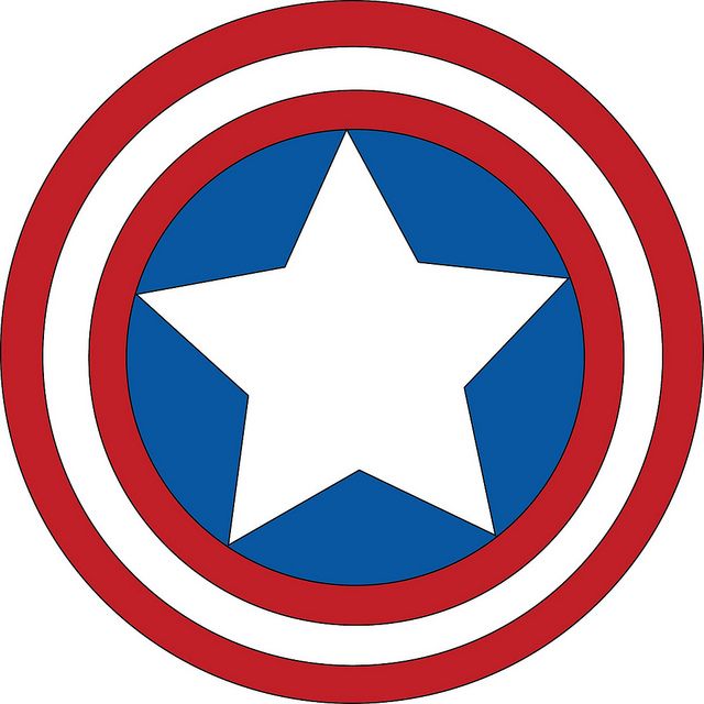 Captain America's iconic circular shield with red, white, and blue concentric rings and a central white star.