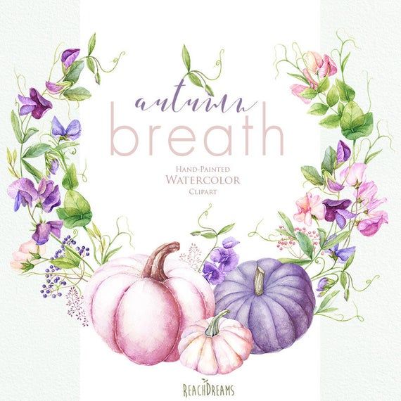 Autumn Breath Watercolor Clipart - Hand-Painted Floral Pumpkin Wreath