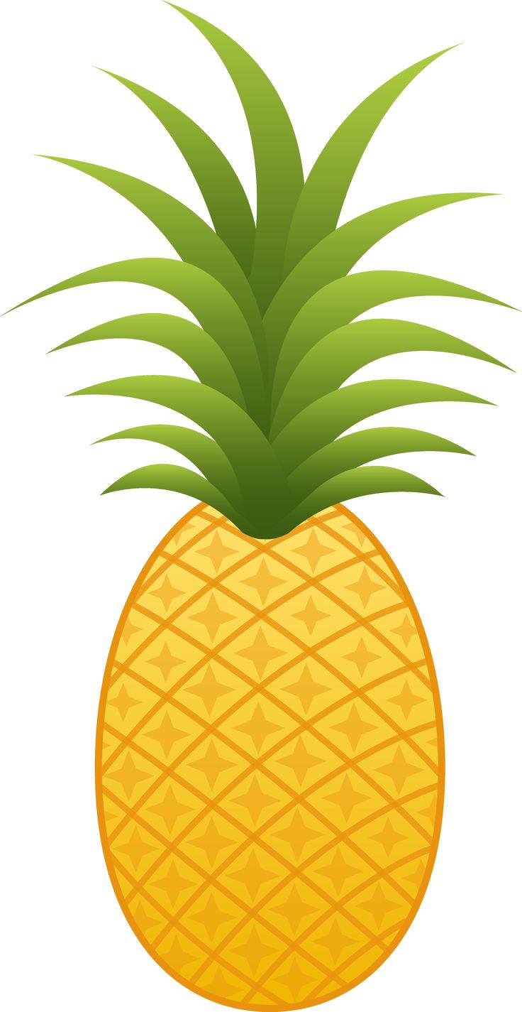 Bright yellow pineapple with green leafy crown, stylized illustration on white background.