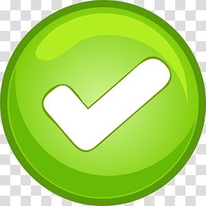 Green circular button with white checkmark indicating success or confirmation.