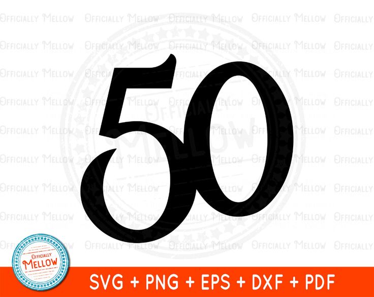 Bold black number "50" graphic with watermark and file format labels below.