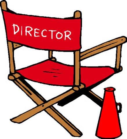 Red director's chair with "DIRECTOR" on backrest, beside a red megaphone, cartoon-style illustration.