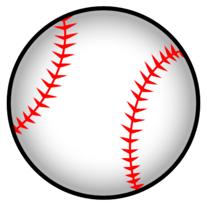 A classic white baseball with red stitching and a black outline, shown in a clean vector-style illustration.