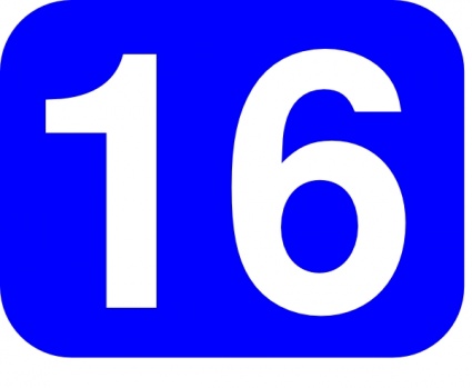 Blue rounded square icon with bold white numeral 16 centered inside.
