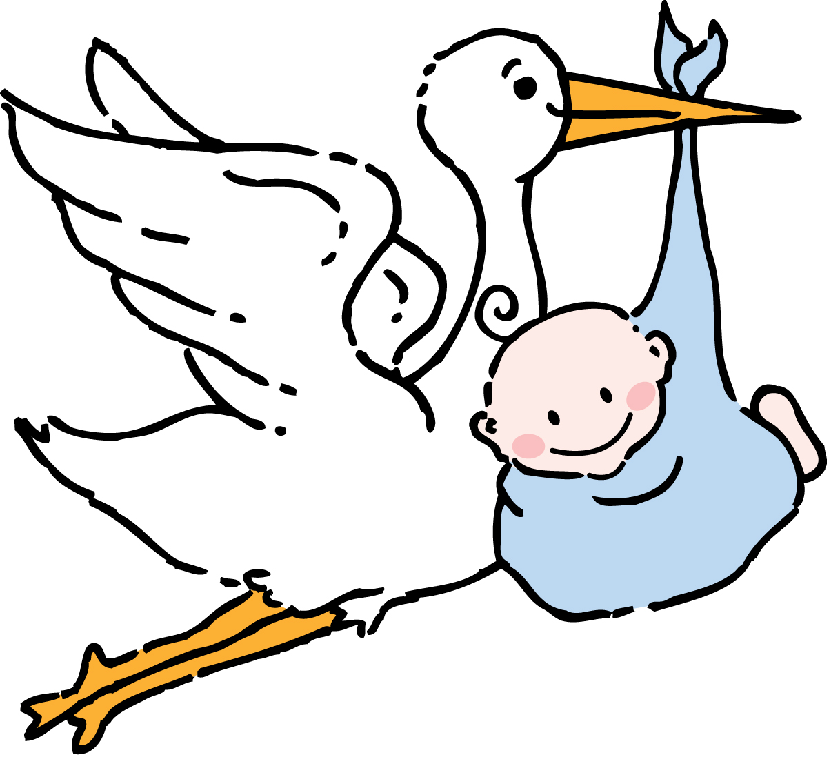 Stork Delivering Baby - Classic Illustration for Newborn Announcements