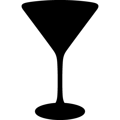 Black silhouette of a classic martini glass with conical bowl, slender stem, and circular base.