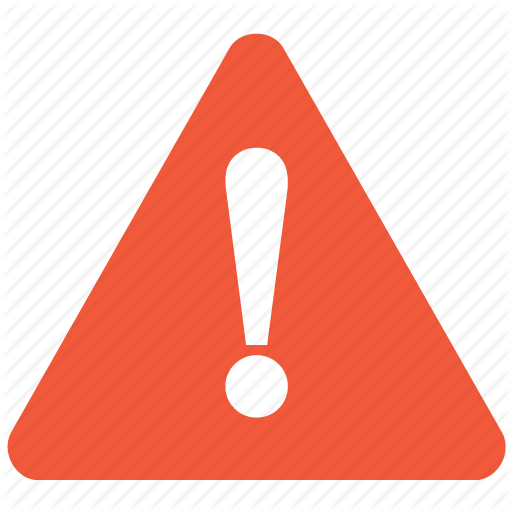 Red warning triangle with white exclamation mark on black diagonal striped background.
