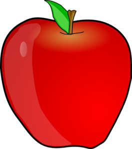 A vibrant red apple with a glossy surface and a single green leaf on its stem, isolated on transparent background.