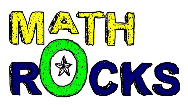 Hand-drawn "MATH ROCKS" logo with yellow "MATH", blue "ROCKS", and a green O containing a star.