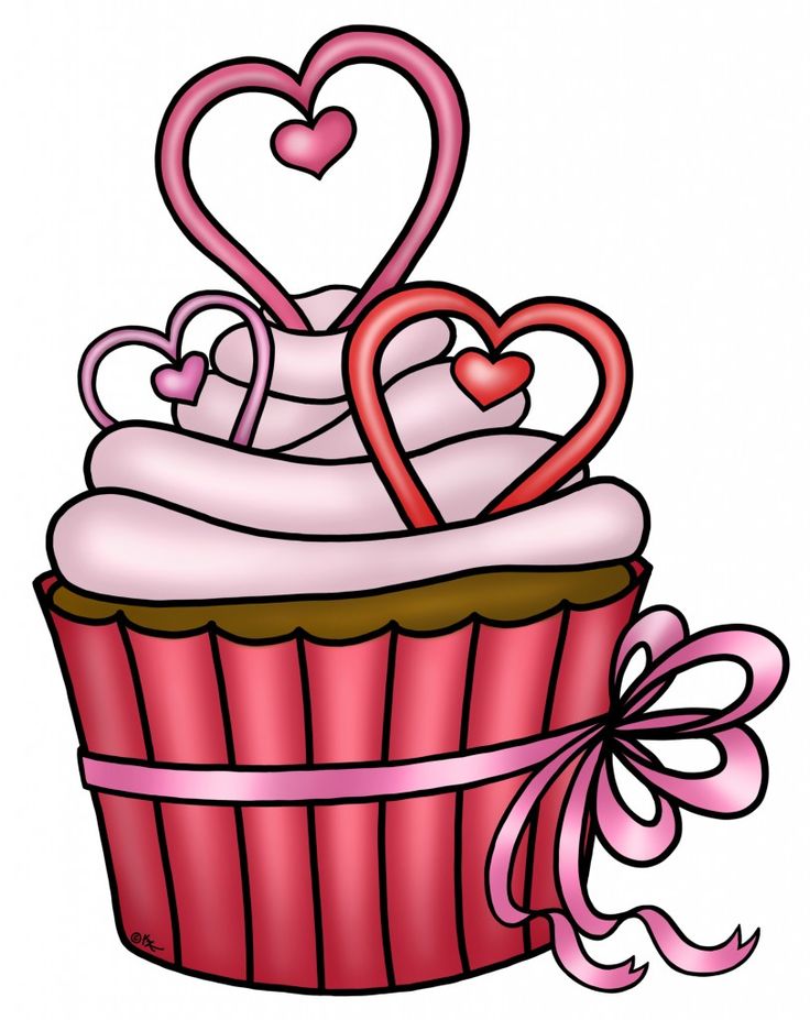 A festive Valentine’s cupcake with pink frosting, heart-shaped decorations, and a ribbon bow.