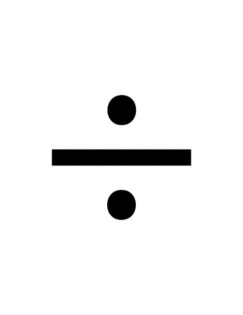 Black division symbol (obelus) on white background: a horizontal line with a dot above and below.