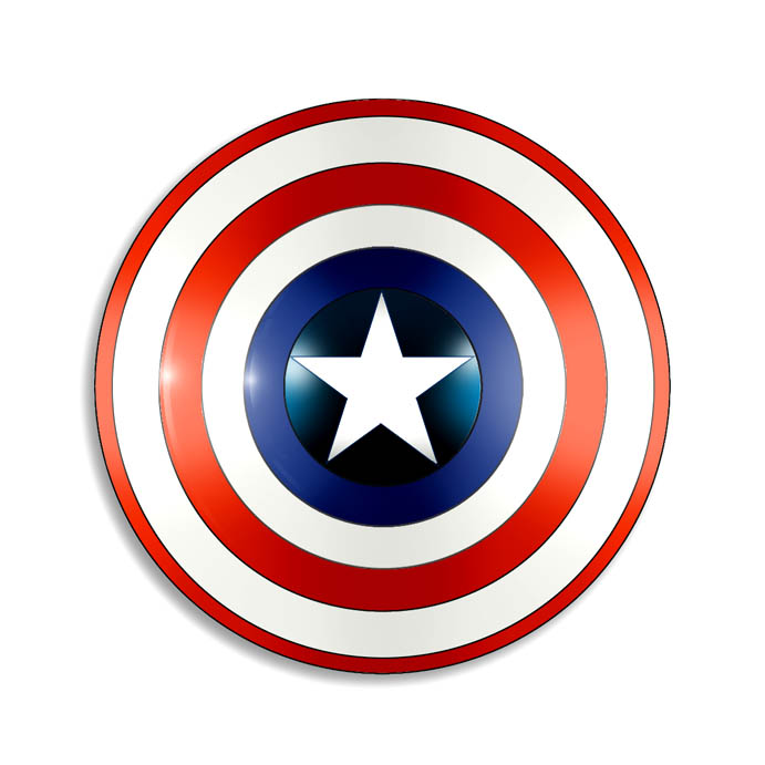 Captain America’s iconic circular shield with red, white, and blue concentric rings and a central white star.