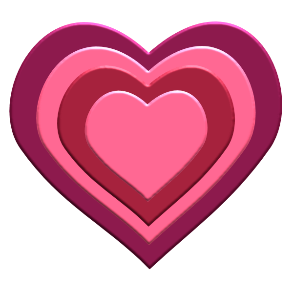 A layered heart icon with concentric pink and magenta shapes, creating a 3D effect on a transparent background.