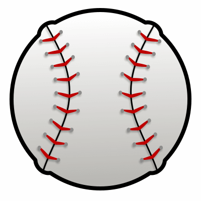 A classic white baseball with red stitching and black outline, shown in a clean vector illustration style.