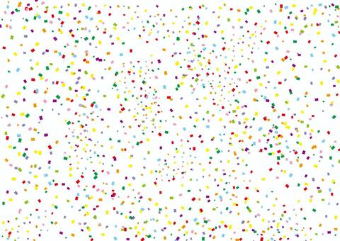 Colorful confetti squares scattered across a white background, evoking celebration and festivity.